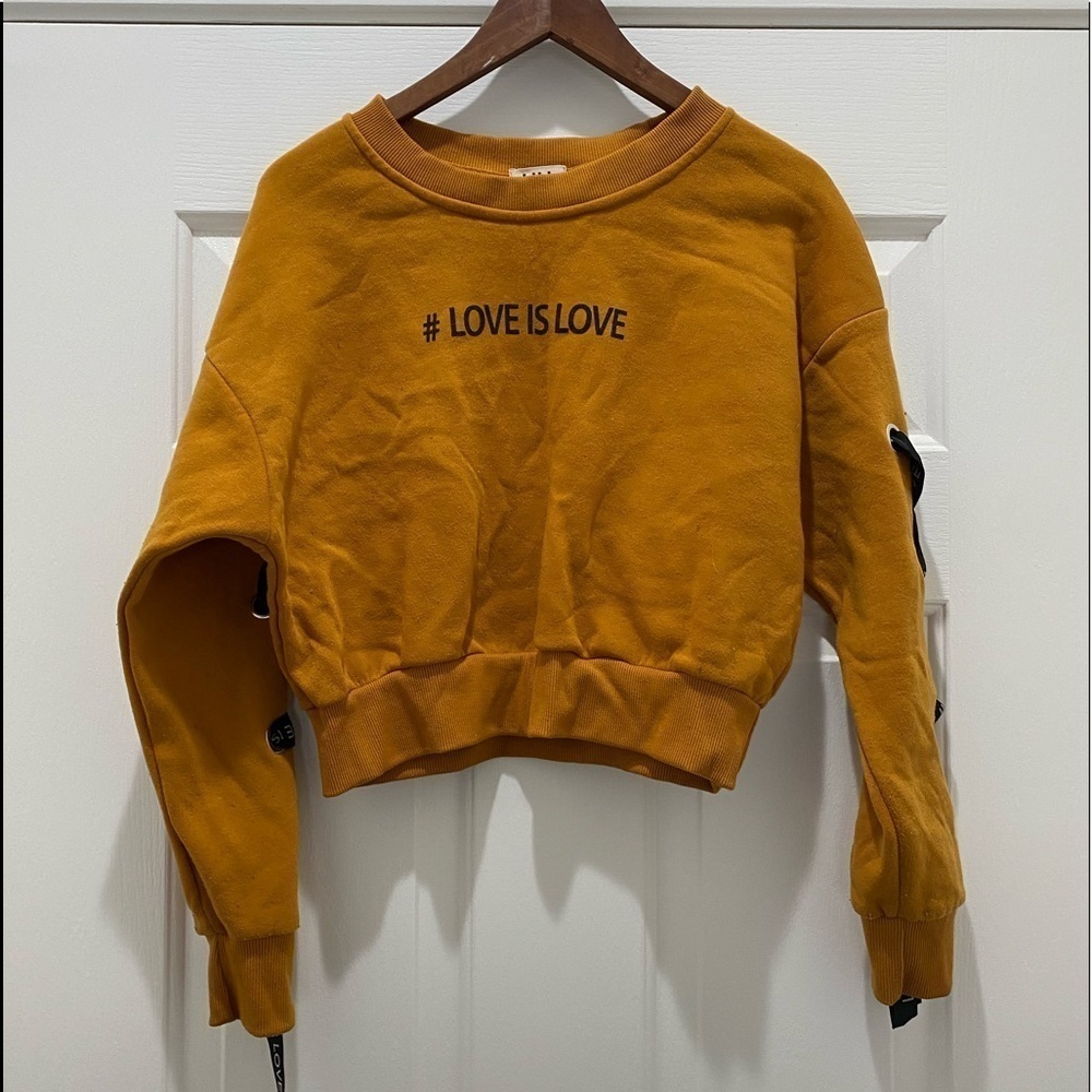 Love is Love Crop Sweatshirt, Mustard, Medium - Picture 8 of 8